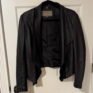 Bod & Christensen Black Leather Draped Open-Front Jacket